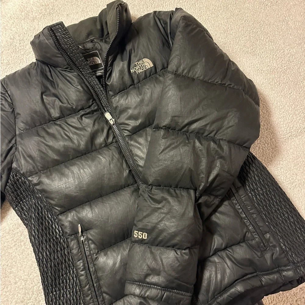 The North Fact Black Quilted 550 Goose Down Puffer Coat Jacket Winter Vintage